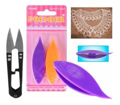 02 Navete Agulha Frivolite Bordado Renda Croche + Tesourinha