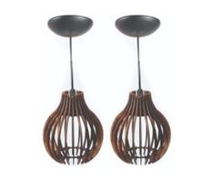 02 Pendentes Luminária De Teto Rústico Área Gourmet Madeira Marrom Modelo Coquinho