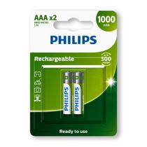 02 Pilhas AAA Philips Recarregáveis 1000mah 3A Palito 1 Cartela