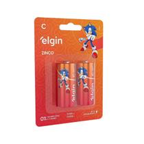 02 Pilhas Baterias C Cartela Com 2 Zinco Elgin Média
