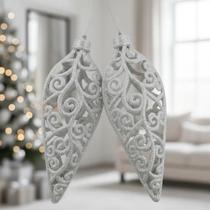 02 Pinha Branca Glitter Enfeite Arvore Natal Decoração 8cm Natalina