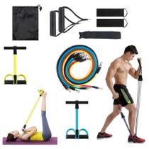 02 PROD Extensor Pedal 4 elastico Fitness + Kit 11 Elastico Extensor Treino Exercícios Em Casa
