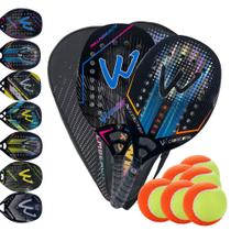 02 Raquetes Beach Tennis Carbono 3K Profissional + 06 Bolas