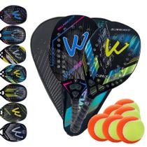 02 Raquetes Beach Tennis Carbono 3K Profissional + 06 Bolas