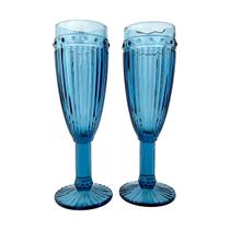 02 Taças Flute Champanhe Decorada Azul Vidro 185ml Espumante 02 Taças Flute Champanhe Decorada Azul Vidro 185ml Espumante
