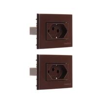 02 Tomada Para Moveis Margirius 2P+T Marrom 20A 250V