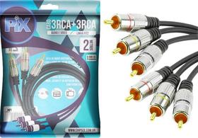 02 X Cabo 3rca+3rca Plug Metal Fitz 2 Metros Qualidade!