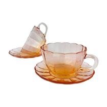 02 Xícaras Chá Pires 240ml Peach Vidro Canelado Mesa Posta 02 Xícaras Chá Pires 240ml Peach Vidro Canelado Mesa Posta