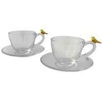 02 Xícaras de Chá Pires 180ml Passarinho Bird Golden Wolff 02 Xícaras de Chá Pires 180ml Passarinho Bird Golden Wolff