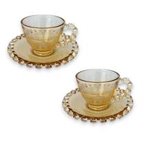 02 Xícaras e Pires Café 80ml Cristal Âmbar Luster Lhermitage
