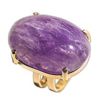 03 Anéis de Ametista Cabochão Oval em Pedra Natural Dourado Ajustável 03 Anéis de Ametista Cabochão Oval em Pedra Natural Dourado Ajustável