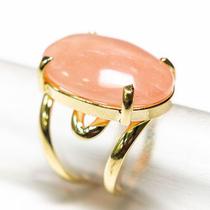 03 Anel Cabochão Oval Quartzo Morango Natural Dourado Aro Ajustável - Pacote Atacado 03 Anel Cabochão Oval Quartzo Morango Natural Dourado Aro Ajustável - Pacote Atacado