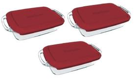 03 Assadeira Lasanheira Marinex C/Tampa 3,5l Vidro Temperado