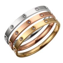 03 Braceletes Aço Inoxidável Com Pedras Dourado Prateado Rosê E Garantia