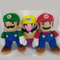 03 Brinquedos Pelucia Super Mario Luigi e Wario 35cm Antialergico Bordado