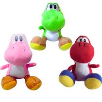 03 Brinquedos Pelucia Yoshi Verde Vermelho e Rosa 30cm Turma do Mario Antialergico