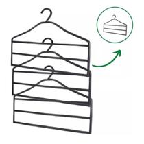 03 Cabides P/ Calça Camisa Triplo Cabideiro Saia Plástico Reforçado Organiza Jeans Preto