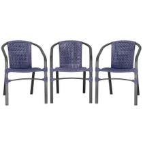 03 Cadeiras Floripa Alumínio Pintura Preta Corda Nautica Trama Original