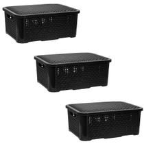 03 Caixa Organizadora Rattan 10 Litros Empilhavel com tampa Kit Cesto Organizador 03 Caixa Organizadora Rattan 10 Litros Empilhavel com tampa Kit Cesto Organizador