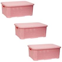03 Caixa Organizadora Rattan 10 Litros Empilhavel com tampa Kit Cesto Organizador