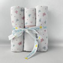 03 Cueiros Flanelado Grande 1mx80cm Estampado Enxoval Bebê