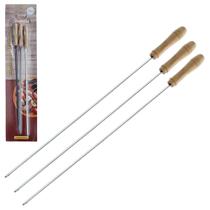 03 Espetos Espada 40Cm Para Churrasco De Metal Cabo Madeira - Zein importadora