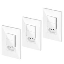 03 Interruptor Duplo Simples + Tomada 10a Branca Recta Blux