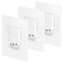 03 Interruptor Duplo Simples + Tomada 20 A Recta Branco Glos