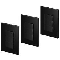 03 Interruptores Triplo Simples Recta Preto Satin Blux
