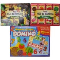 03 Jogos (Jogo Memória Animais +Jogo Memória Frutas +Jogo de Dominó Frutas e Números Educacional ).