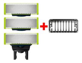 03 Laminas Refil + 01 Pente P/ Barbeador Oneblade Philips