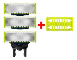 03 Laminas Refil + 01 Pente P/ Barbeador Oneblade Philips