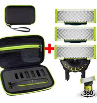 03 Laminas Refil 360 + Case P/ Philips Oneblade