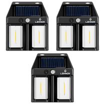 03 Luminárias Parede Solar Externa Luz Led Arandela Solar Sensor Movimento Prova D' Água