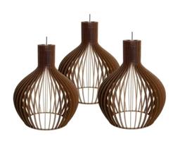 03 Lustres Grandes De Madeira Ambiente Rustico Bivolt Cor Marrom