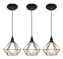 03 Lustres Luminaria Pendente Aramado Diamante Retrô Ideal para lâmpadas de Filamento