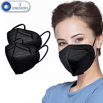 03 Máscara Não Reutilizáveis PFF2 KN95 Pretas Para Proteção Facial com Clip de Nariz e Elástico 03 Máscara Não Reutilizáveis PFF2 KN95 Pretas Para Proteção Facial com Clip de Nariz e Elástico