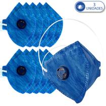 03 Máscaras Descartáveis com Válvula Respiratória Para Proteção Delta Plus Azul