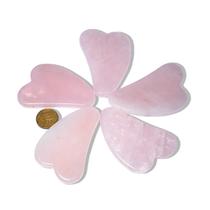 03 Massageador Gua Sha Quartzo Rosa Pedra Natural 50g 70mm