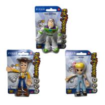 03 Mini Bonecos Toy Story 4 Woody - Buzz Lightyear - Betty Bo Peep Flextreme - Mattel Brinquedos