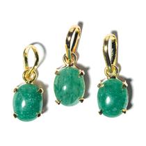 03 Mini Pingente Ponto de Luz Quartzo Verde Cabochão Garra