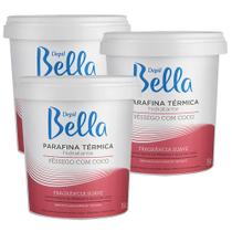 03 Parafina Térmica Corporal Pêssego E Coco Depil Bella 350g