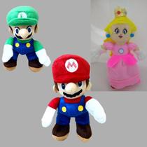 03 Pelúcias Mario Bros Luigi e Princesa 35cm