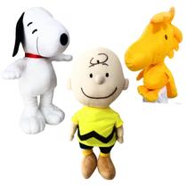03 Pelúcias Snoopy Charlie Brow e Woodstock 35cm