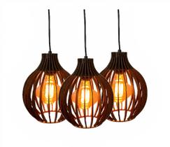 03 Pendentes de Teto Balcão De Cozinha Gourmet Modelo Coquinho Marrom