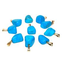 03 Pingente Pedrinha Howlita Azul Dourado Atacado