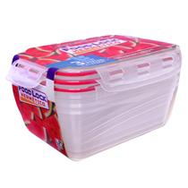 03 Pote Hermetico Retangular Para Alimentos Freezer E Microondas 1500ml