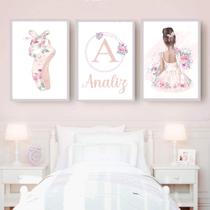 03 Quadros Decorativos Infantil Bailarina Baby com Moldura Quarto de Bebê ou Menina Personalizado