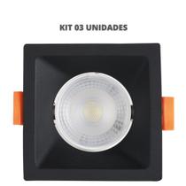 03 spot led recuado embutir quadrado 3w 4100k bivolt preto