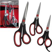 03 Tesouras Cabo Emborrachado Uso Geral Multiuso Artesanato 03 Tesouras Cabo Emborrachado Uso Geral Multiuso Artesanato